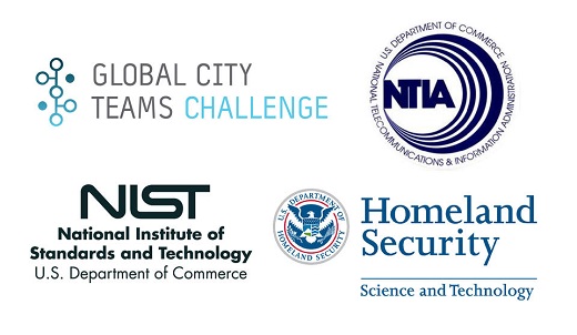 Logos of Global City Teams Challenge. NTIA. NIST & DHS Participants' logos