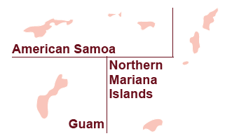 Collage of the American Samoa, Northern Mariana Islands and Guam maps