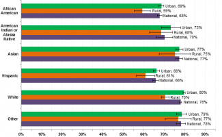 Figure 2: Internet Use by Race or Ethnicity and Population Density, Percent of Americans Ages 3+, 2015